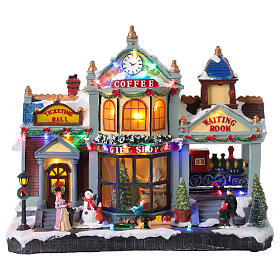 Villaggio Natalizio con stazione e gift shop luci e musica 40x20x35 cm