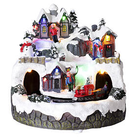 Villaggio natalizio illuminato trenino in movimento musica a batteria 20x20 cm