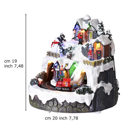 Christmas village with illuminated train in motion and music battery-operated, 20x20 cm 3