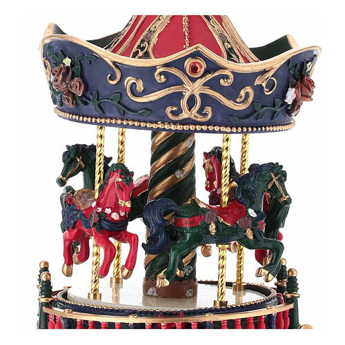 Red and Blue Resin Carousel Music Box, 15x10 cm 2