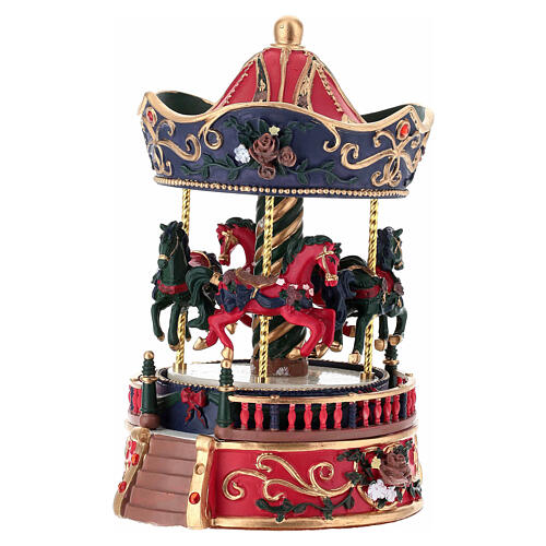Red and Blue Resin Carousel Music Box, 15x10 cm 3