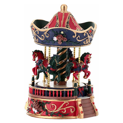Red and Blue Resin Carousel Music Box, 15x10 cm 4