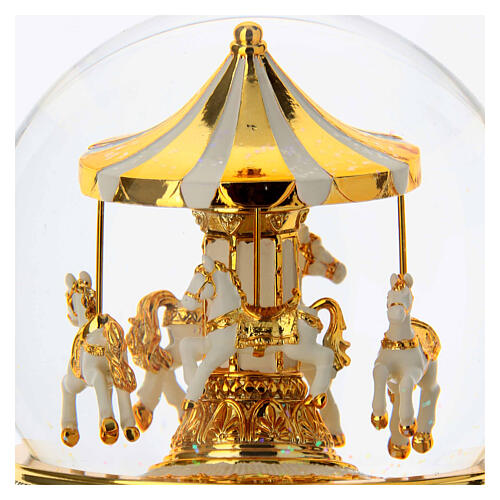 Giostra sfera di vetro bianco e oro melodia 18x10 cm 3