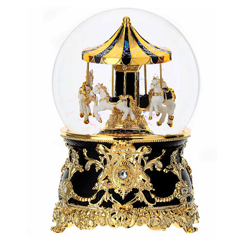 Bola vidrio carillón carrusel negro y oro melodía 15x10 cm 5