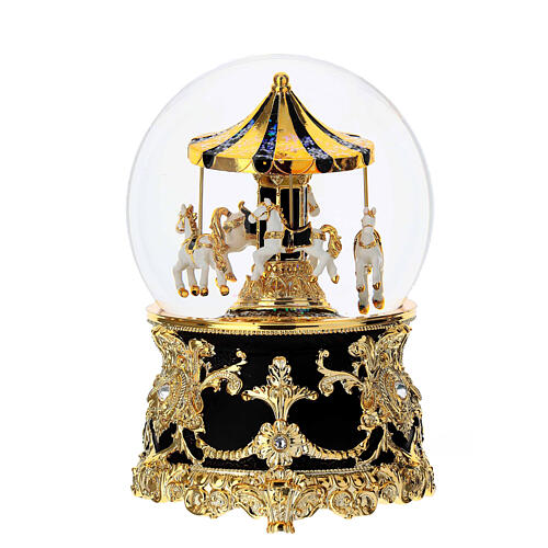Boule en verre boîte à musique carrousel noir et or mélodie 15x10 cm 1