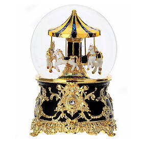 Szklana kula z pozytywką - karuzela, kolor czarny i złoty, z melodią, 15x10 cm