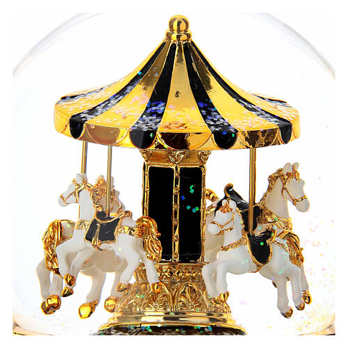 Globo de vidro carrossel preto e dourado melodia 15x10 cm 4