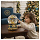 Glass sphere with petrol blue and gold carousel, classic melody, 7x4 in s2