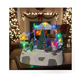 Christmas village set: tree sale with motion, 7x8x7 in