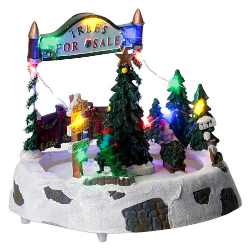 Village de Noël vente sapins animé 18x20x18 cm 3