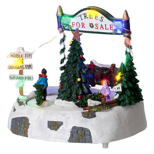 Village de Noël vente sapins animé 18x20x18 cm 4