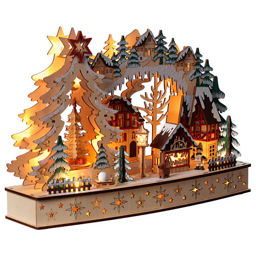Berglandschaft mit Weihnachtsdorf aus Holz, mit warmweißer LED-Beleuchtung – 30 × 45 × 10 cm 4