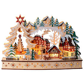 Mountain landscape, village with warm white LED light, 12x18x4 in