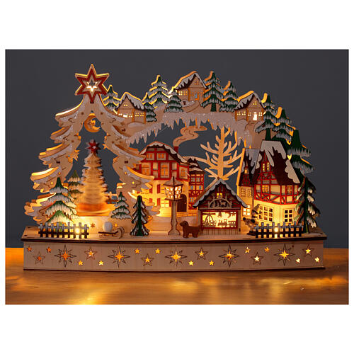 Vila de montanha com luzes LED branco quente 30x45x10 cm 2