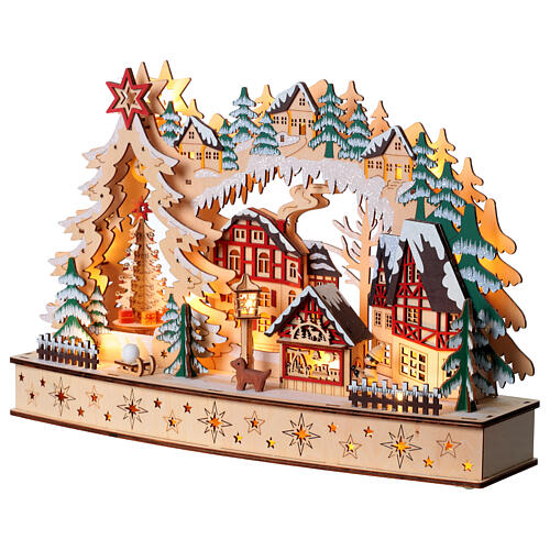 Warm White LED Wooden Mountain Village Battery-Powered, 30x45x11.7 cm 3