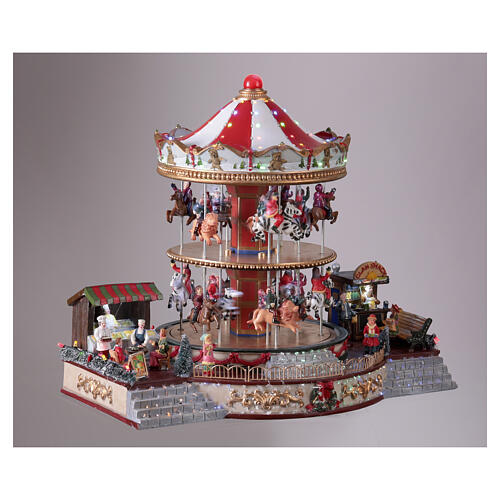 Christmas village carousel, two levels, animals and music, 14x16x12 in 3