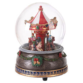 Bola vidrio carrusel con caballos navideño 15x10x10 cm