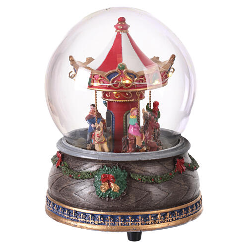 Bola vidrio carrusel con caballos navideño 15x10x10 cm 5