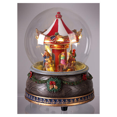 Boule à neige en verre carrousel avec chevaux de Noël 15x10x10 cm 4