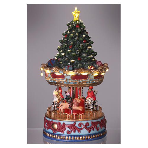 Árbol de Navidad con carrusel y luces navideñas 25x10 cm 4