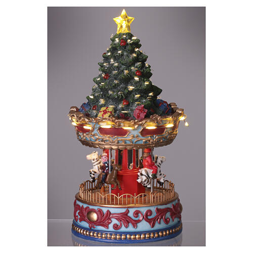 Sapin de Noël avec carrousel et lumières de Noël 25x10 cm 5