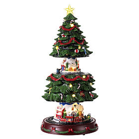 Christmas tree with 2 moving scenes, 18x10 in