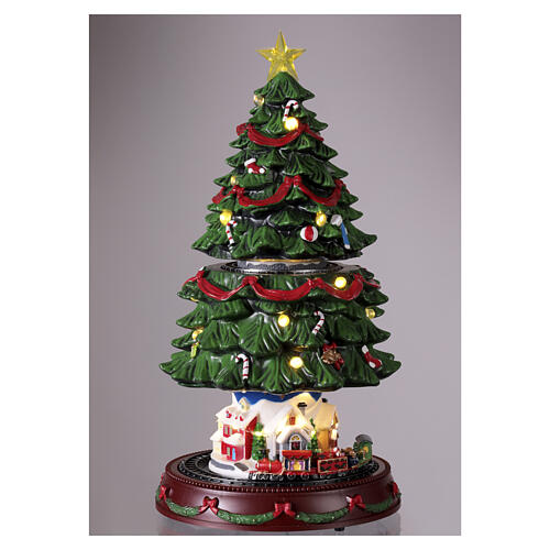 Christmas tree with 2 moving scenes, 18x10 in 4