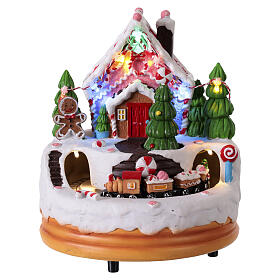 Gingerbread village with train and lights, 8x6 in