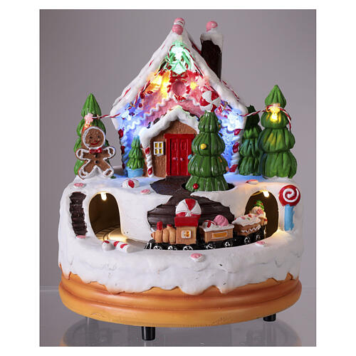 Gingerbread village with train and lights, 8x6 in 2