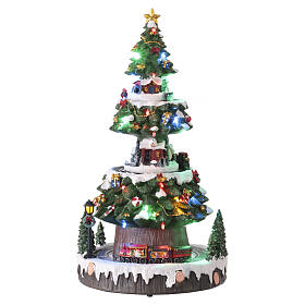 Christmas tree with three moving scenes, 18x8x8 in