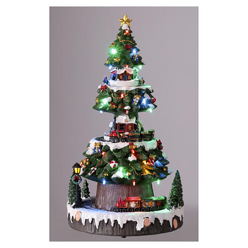 Christmas tree with three moving scenes, 18x8x8 in 2