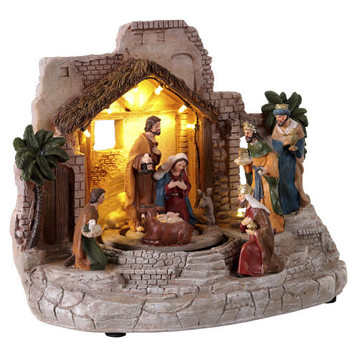 Krippenszene „Geburt Christi“, mit Bewegung und Licht – 20 × 30 × 15 cm 4