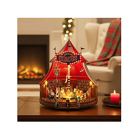 Music box: circus tent with characters, 12x10 in