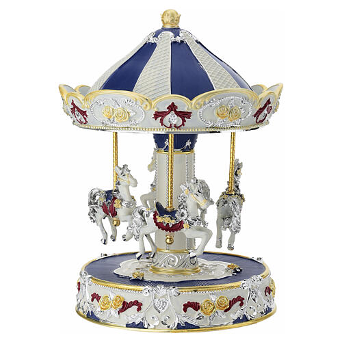 Christmas carousel music box blue silver details, 25cm Bagutta 2