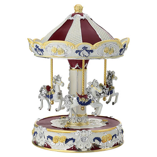 Carillon giostra con cavalli tema rossa 25cm Bagutta 1