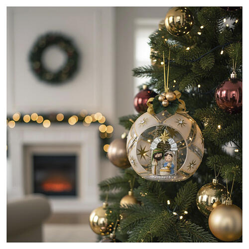 Esfera de Navidad para colgar Natividad oro 10cm Bagutta 2