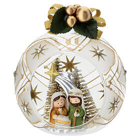 Gold 4-inch Christmas Bagutta ornament, sphere with Nativity