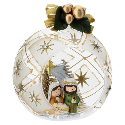 Gold 4-inch Christmas Bagutta ornament, sphere with Nativity 3
