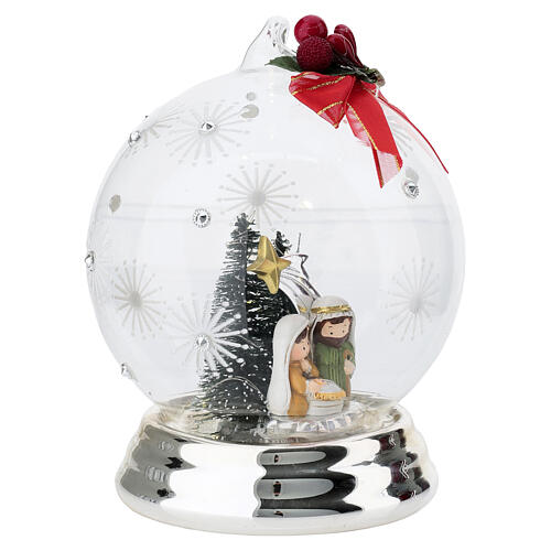 Esfera navideña d12 Natividad con lazos de plata Bagutta 3