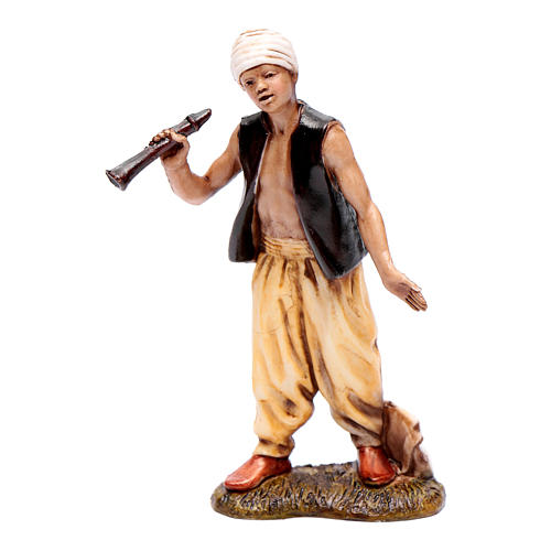 Homem árabe com flauta presépio Moranduzzo com figuras de altura média 10 cm estilo popular 1