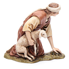 Homme agenouillé avec mouton 15 cm résine Moranduzzo