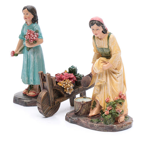 Nativity scene statues florists with cart in resin 20 cm 3 pieces set 2
