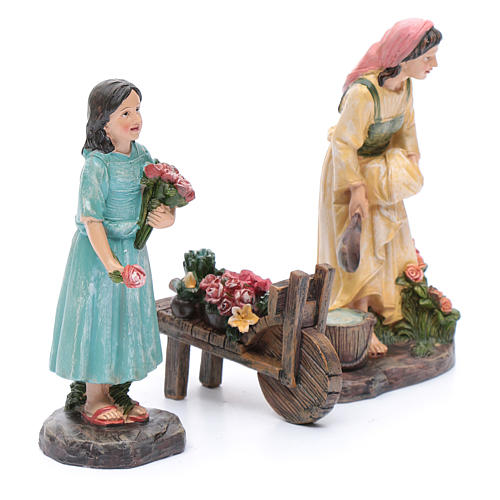 Nativity scene statues florists with cart in resin 20 cm 3 pieces set 3