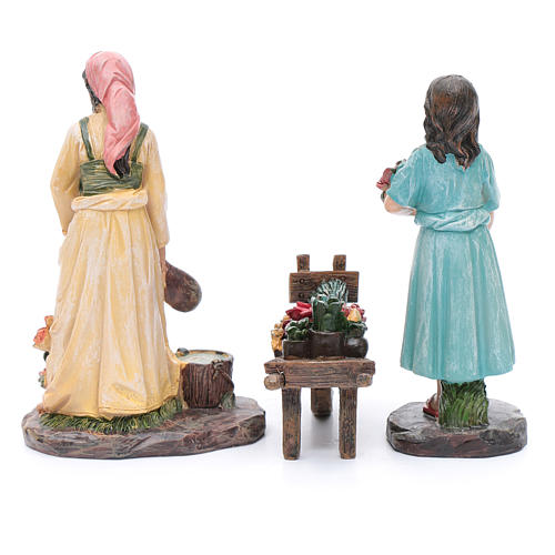Nativity scene statues florists with cart in resin 20 cm 3 pieces set 4