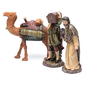 Pastores e camelo resina conjunto 3 peças para presépio 20 cm