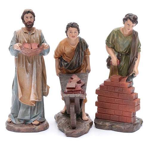 Nativity scene statues resin builders 20 cm 3 pieces set 1