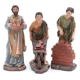Figuras del Belén: Albañiles de resina para belén de 20 cm set 3 piezas. Figuras del Belén: Albañiles de resina para belén de 20 cm set 3 piezas.
