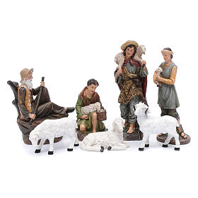 Pastores con ovejas para belén de resina 20 cm set 7 piezas.