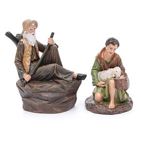Pastori con pecore per presepe in resina 20 cm set 7 pz.