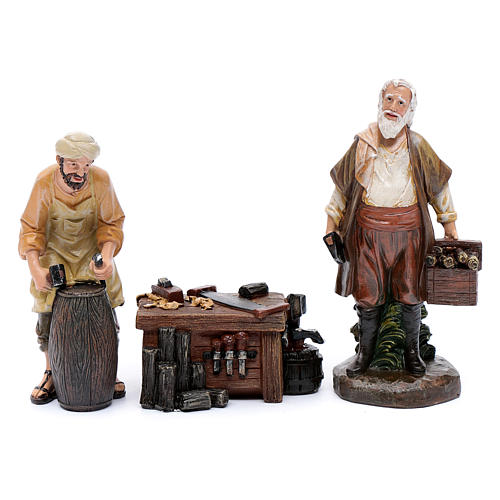 Nativity scene characters carpenters with counter resin 20 cm set of 3 pieces 1